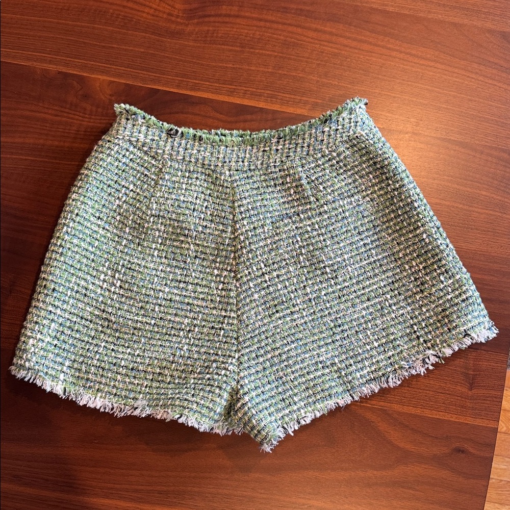 Self-Portrait Green Tweed Mini Skort Sz 2 - Picture 7 of 11